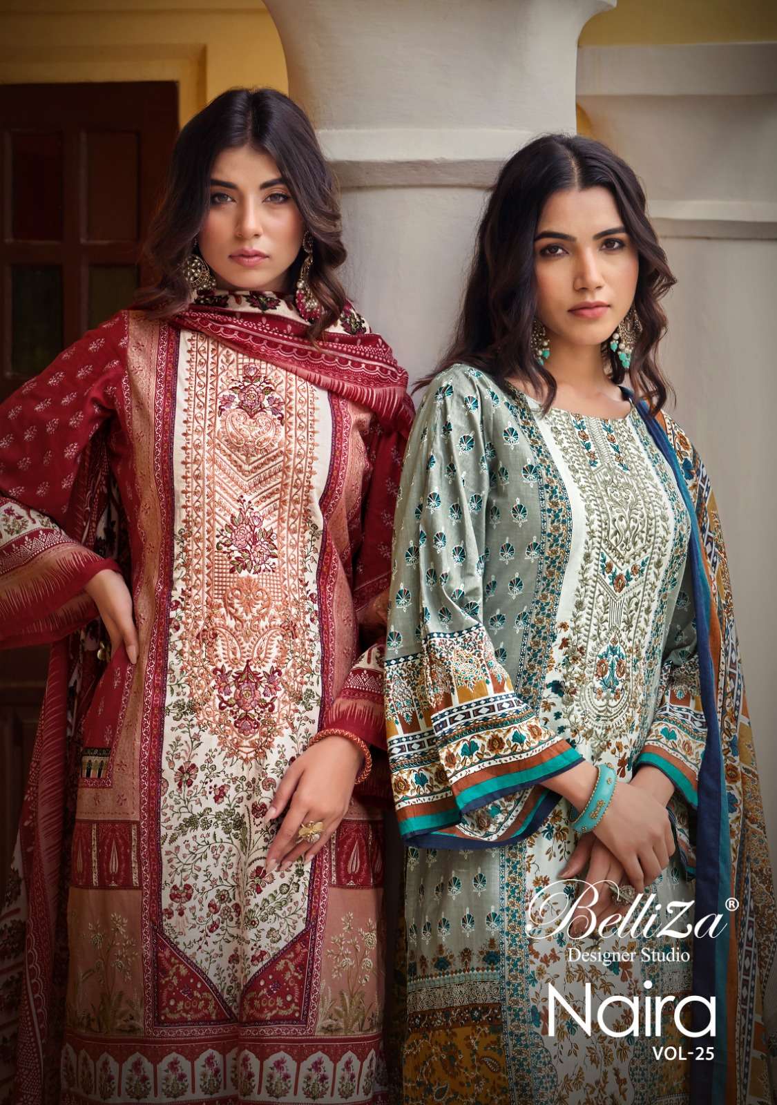 NAIRA VOL-25 BY BELLIZA 862-001 TO 862-008 SERIES COTTON EMBROIDERY DRESSES