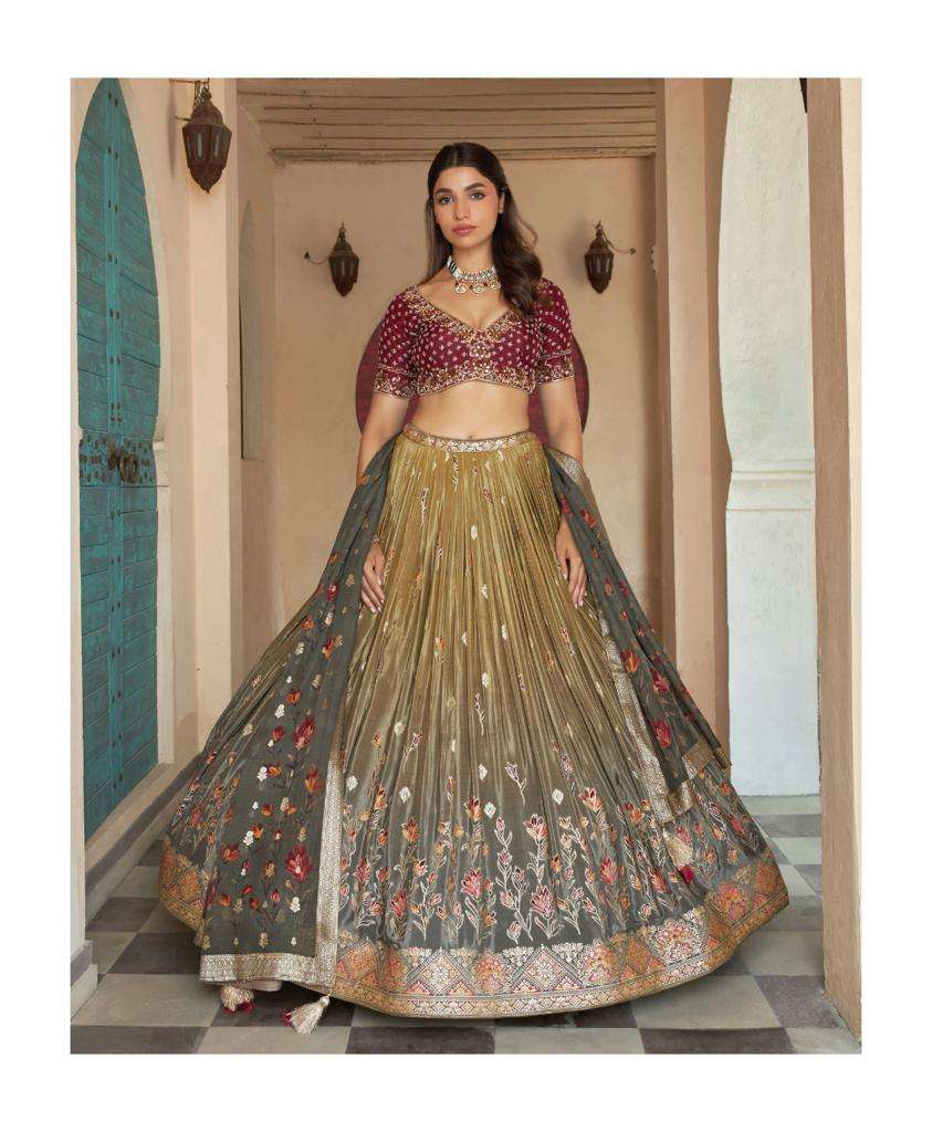 NAVKAR MAYFLOWER BY ASLIWHOLESALE FANCY JACQUARD SILK DESIGNER LEHENGAS