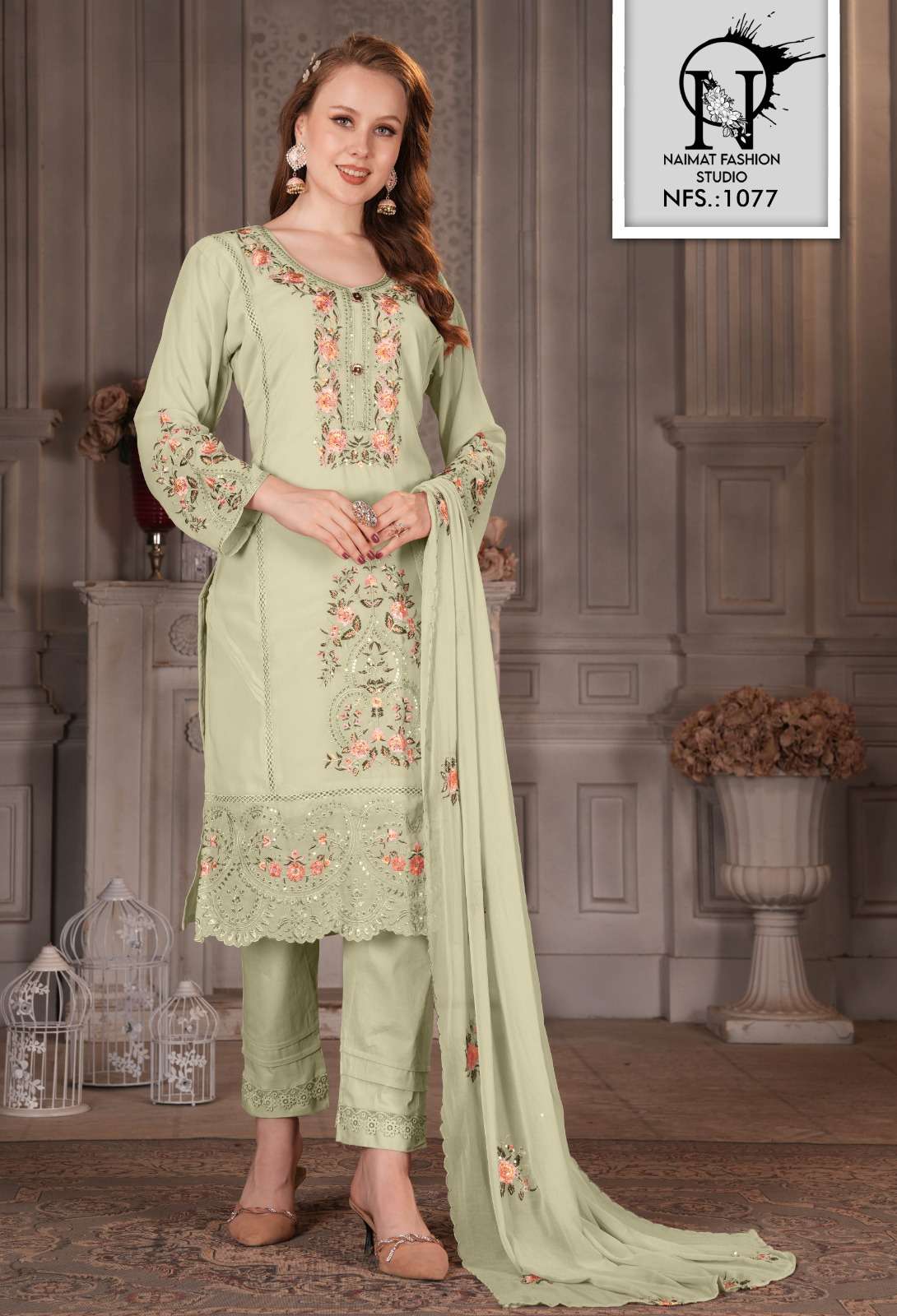 NFS 1077 COLOURS BY NAIMAT FASHION STUDIO PURE FAUX STITCHED PAKISTANI DRESSES