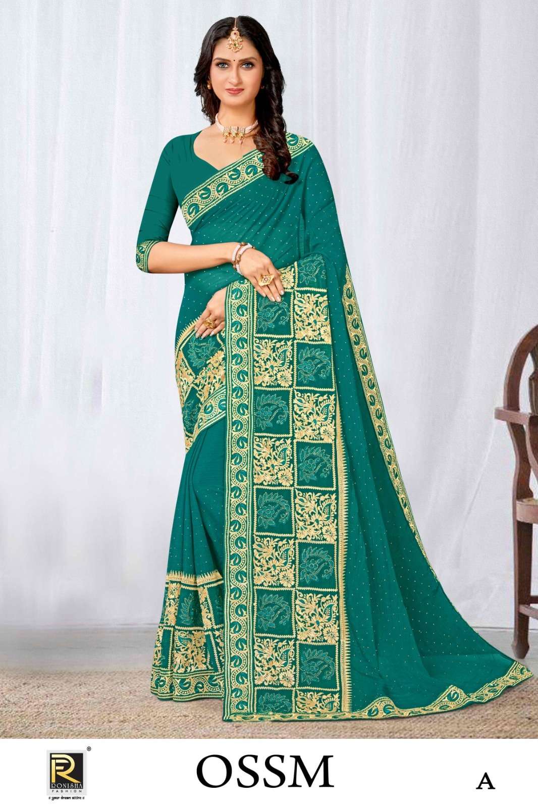 OSSM BY RONISHA FASHION DESIGNER FANCY FABRICS SELF PATTERN SAREES