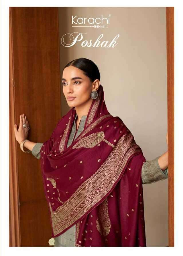 POSHAK BY KARACHI PRINTS 1001 TO 1006 SERIES MUSLIN SILK EMBROIDERY DRESSES