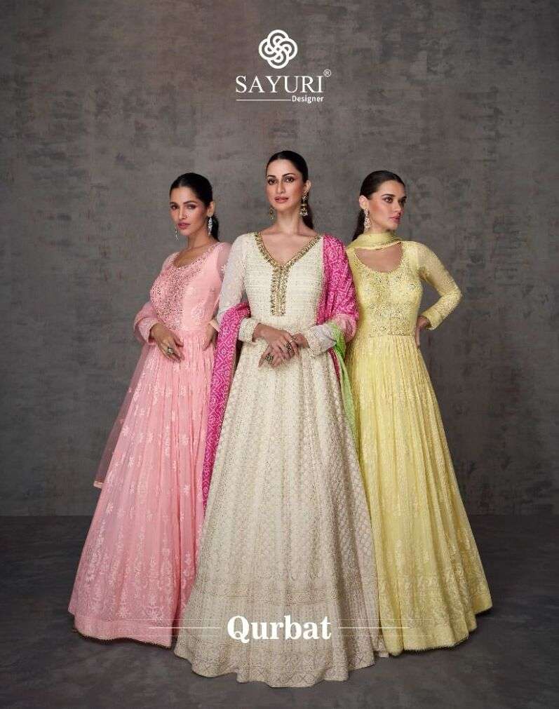 QURBAT BY SAYURI 5370 TO 5372 SERIES GEORGETTE WORK ANARKALI GOWN