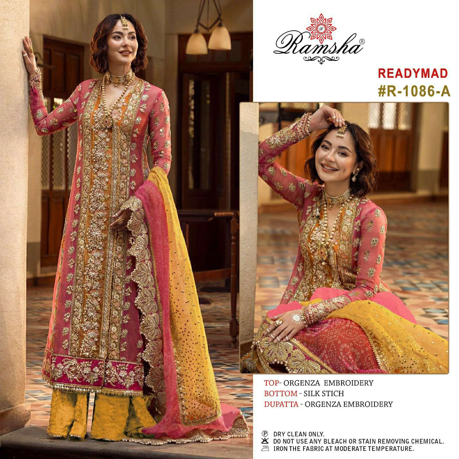 R-1086 COLOURS BY RAMSHA ORGANZA EMBROIDERY STITCHED PAKISTANI DRESS