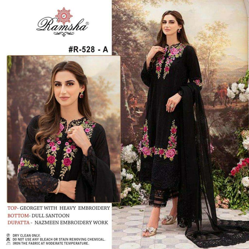 R-528 COLOURS BY RAMSHA 528-A TO 528-D GEORGETTE EMBROIDERY PAKISTANI DRESSES