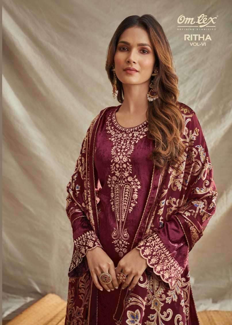 RITHA VOL-6 BY OMTEX DESIGNER PREMIUM SOFT VELVET EMROIDERY DRESSES