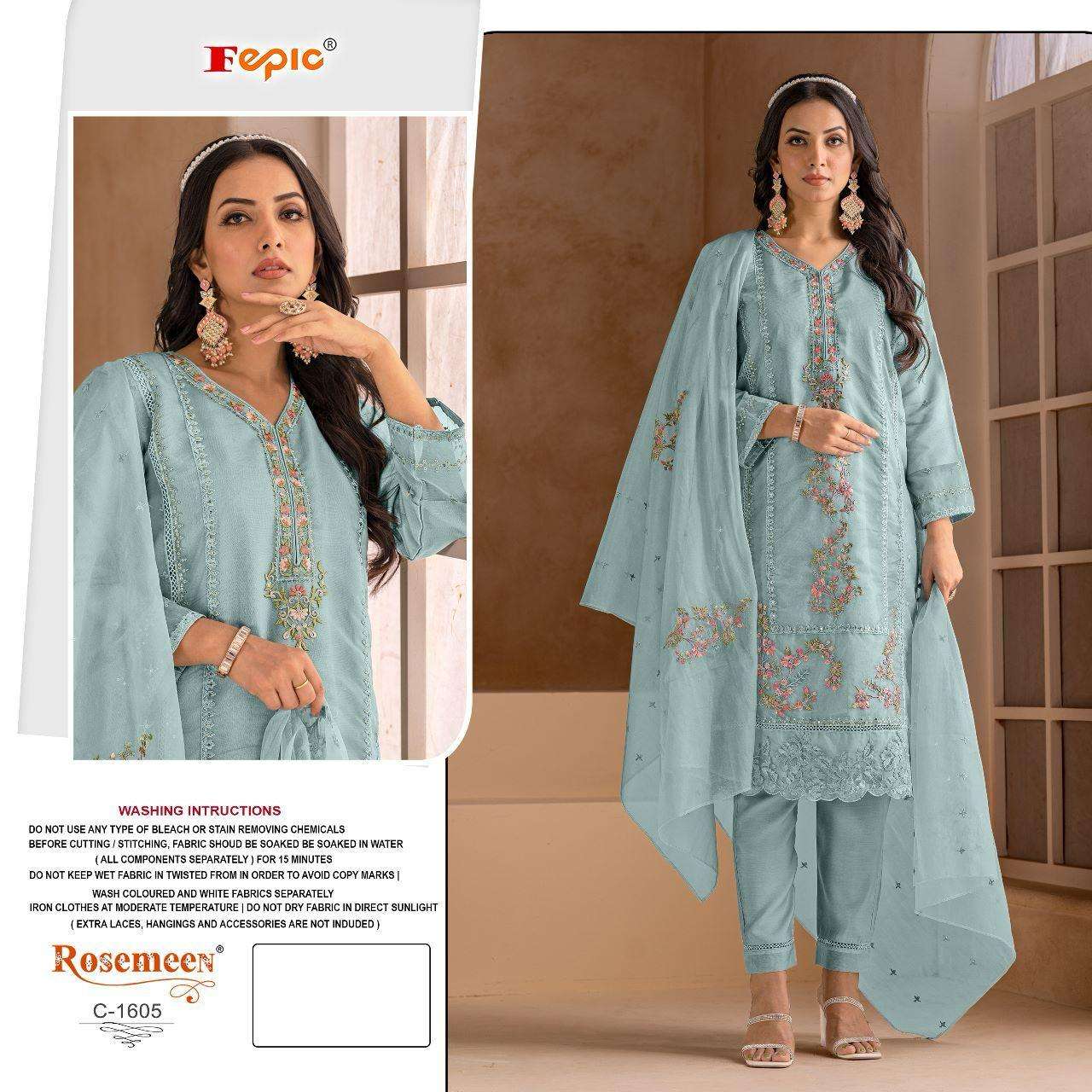 ROSEMEEN C-1605 COLOURS BY FEPIC DESIGNER ORGANZA PAKISTANI DRESSES