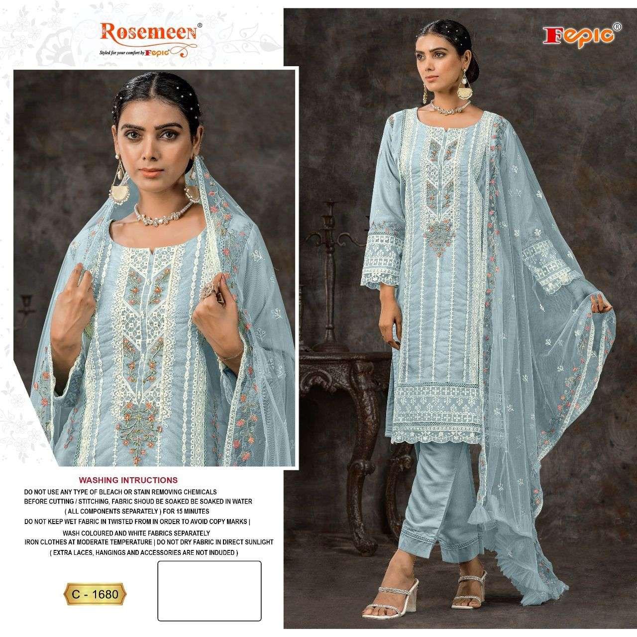 ROSEMEEN C-1680 COLOURS BY FEPIC DESIGNER GEORGETTE PAKISTANI DRESSES