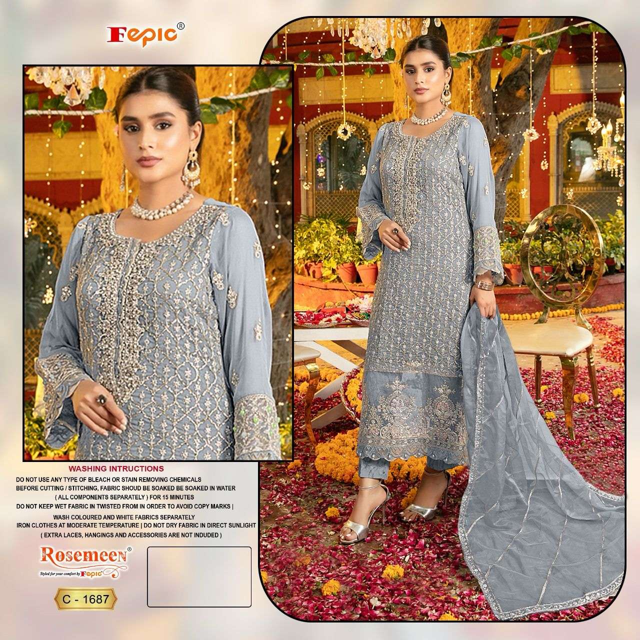 ROSEMEEN C-1687 COLOURS BY FEPIC DESIGNER ORGANZA PAKISTANI DRESSES