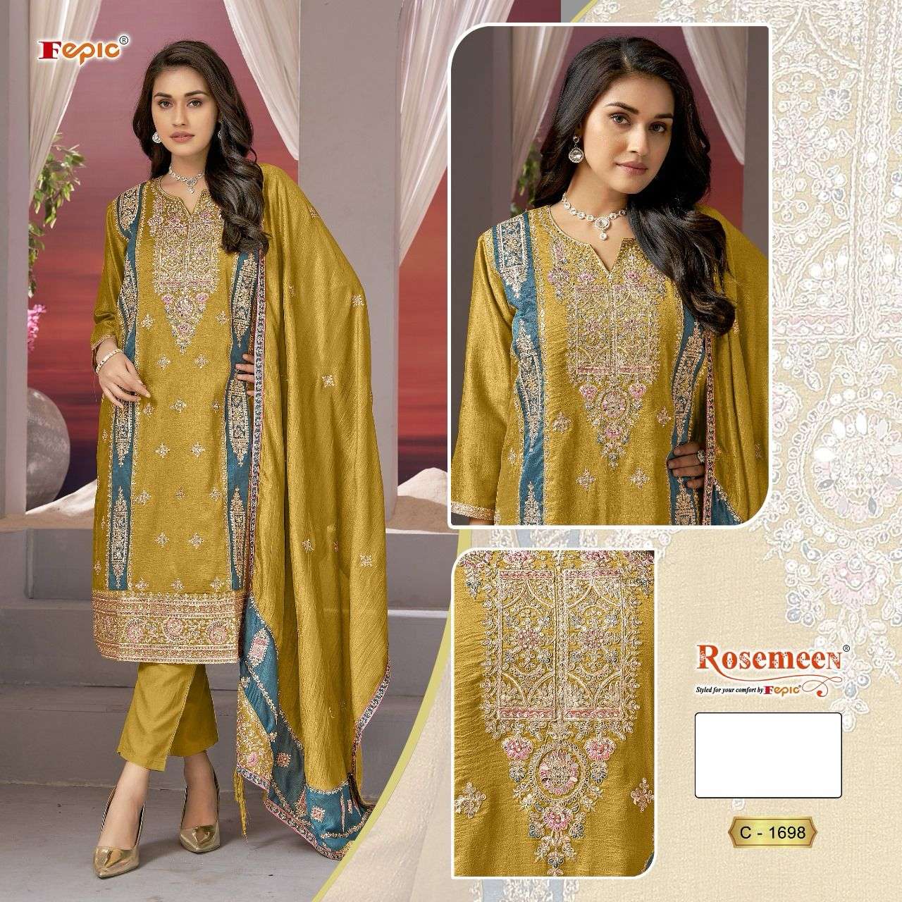 ROSEMEEN C-1698 COLOURS BY FEPIC DESIGNER HEAVY CHINON PAKISTANI DRESSES