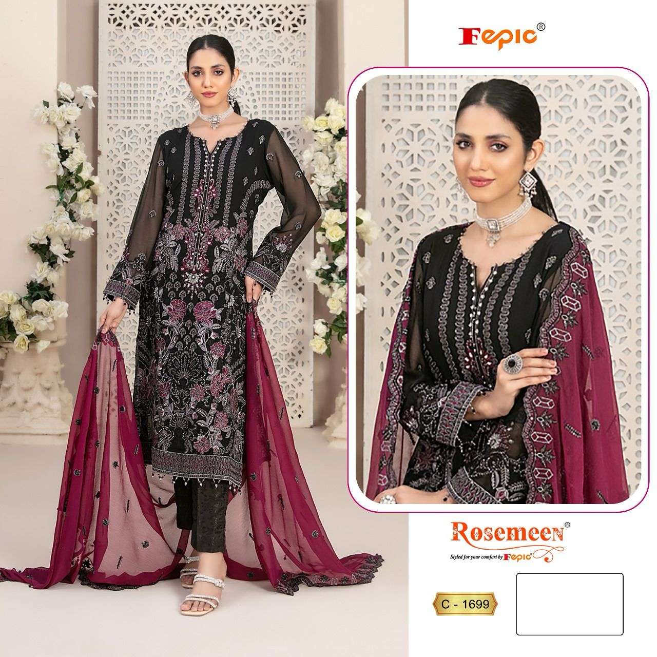 ROSEMEEN C-1699 BY FEPIC HEAVY DESIGNER GEORGETTE PAKISTANI DRESSES