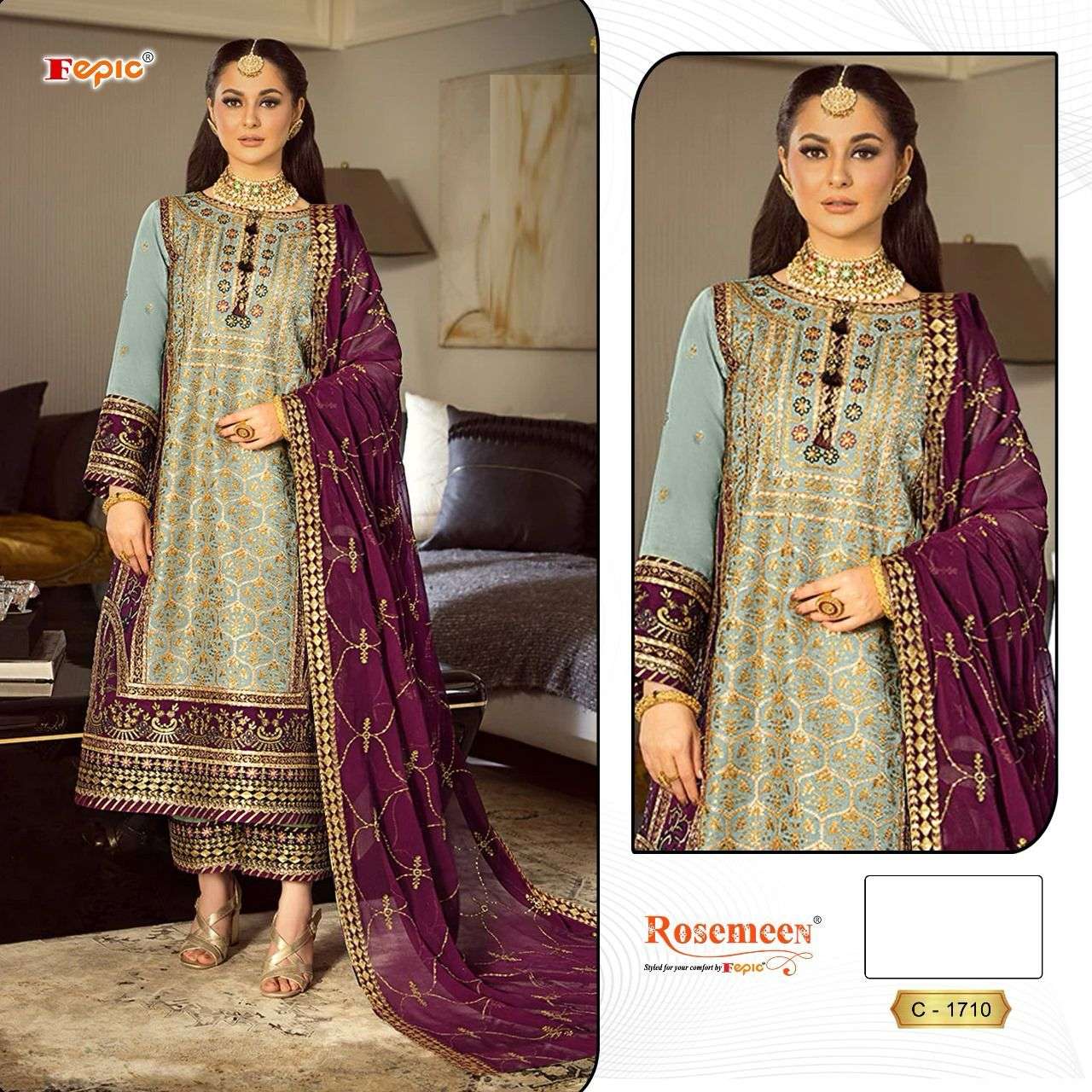 ROSEMEEN C-1710 BY FEPIC DESIGNER HEAVY CHINON SILK PAKISTANI DRESSES