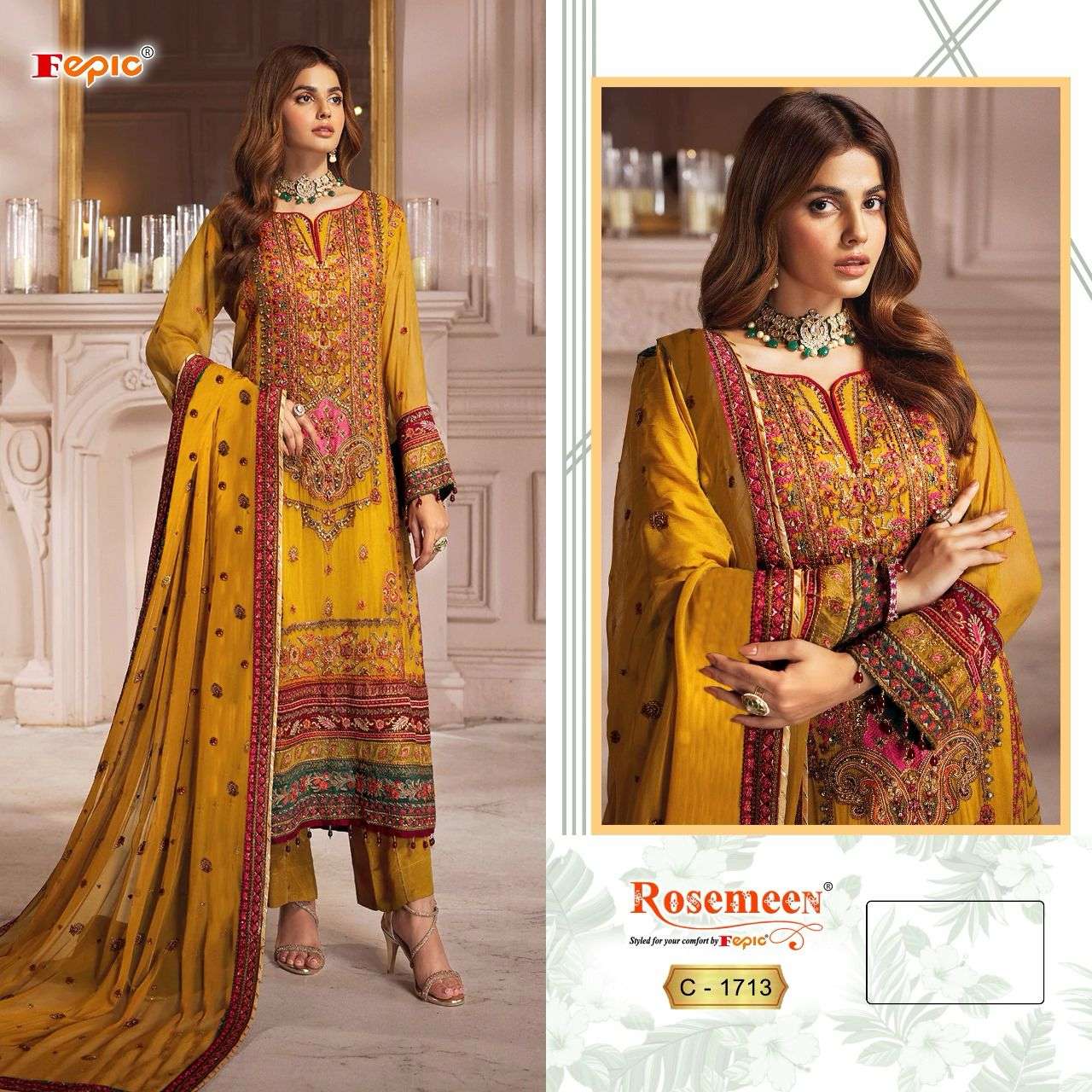 ROSEMEEN C-1713 COLOURS BY FEPIC DESIGNER GEORGETTE PAKISTANI DRESSES