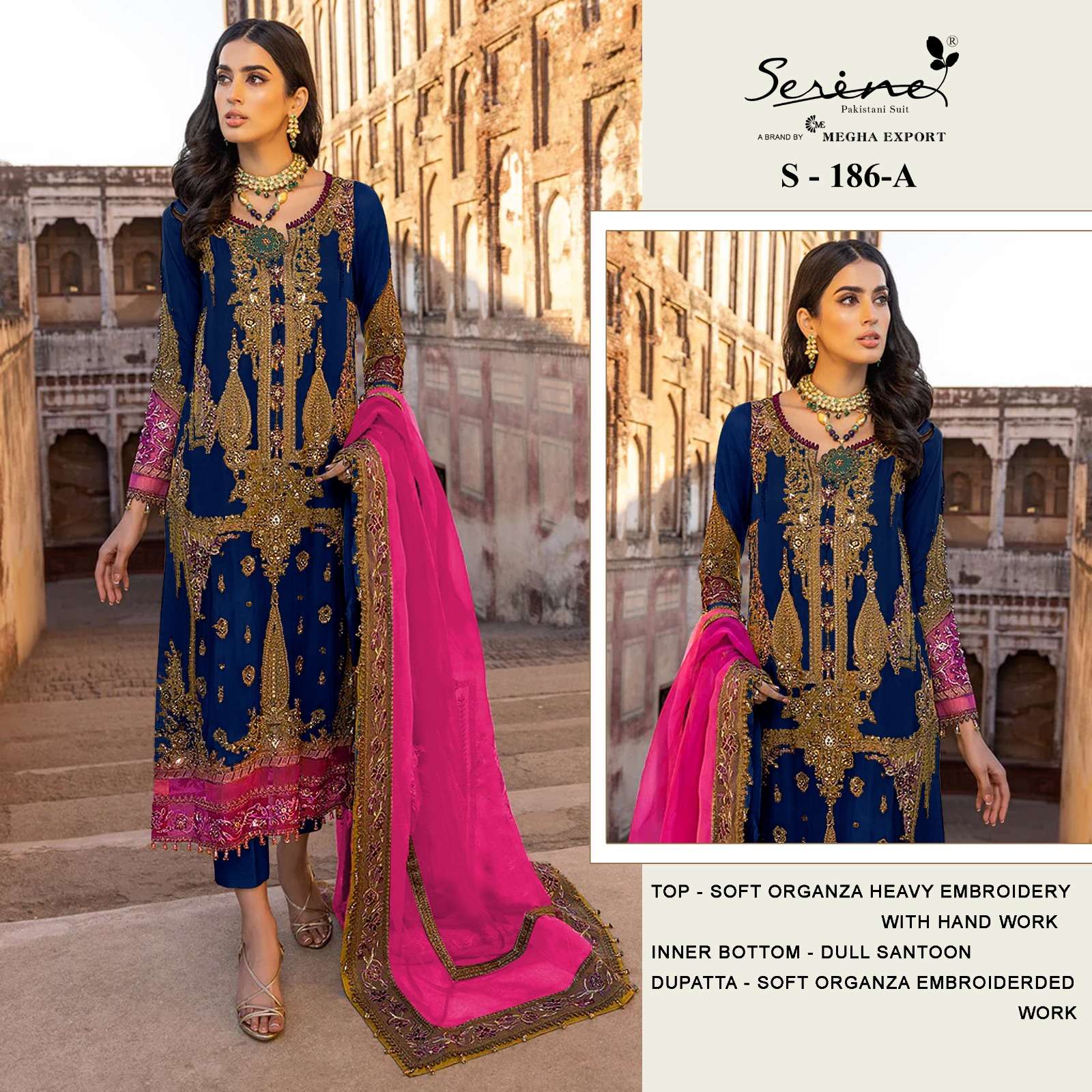 S-186 COLOURS  BY SERENE DESIGNER ORGANZA EMBRODERY PAKISTANI DRESSES