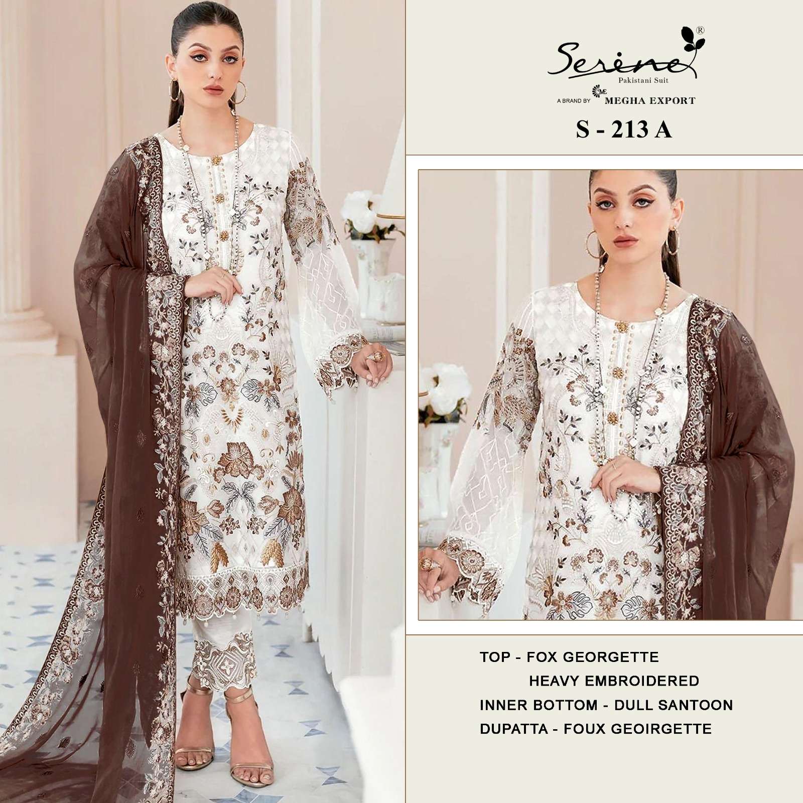 S-213 COLOURS BY SERENE DESIGNER FAUX GEORGETTE EMBRODERY PAKISTANI DRESS