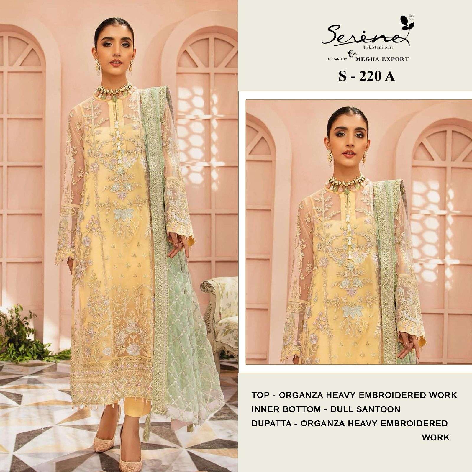 S-220 COLOURS BY SERENE DESIGNER ORGANZA EMBROIDERY PAKISTANI DRESS