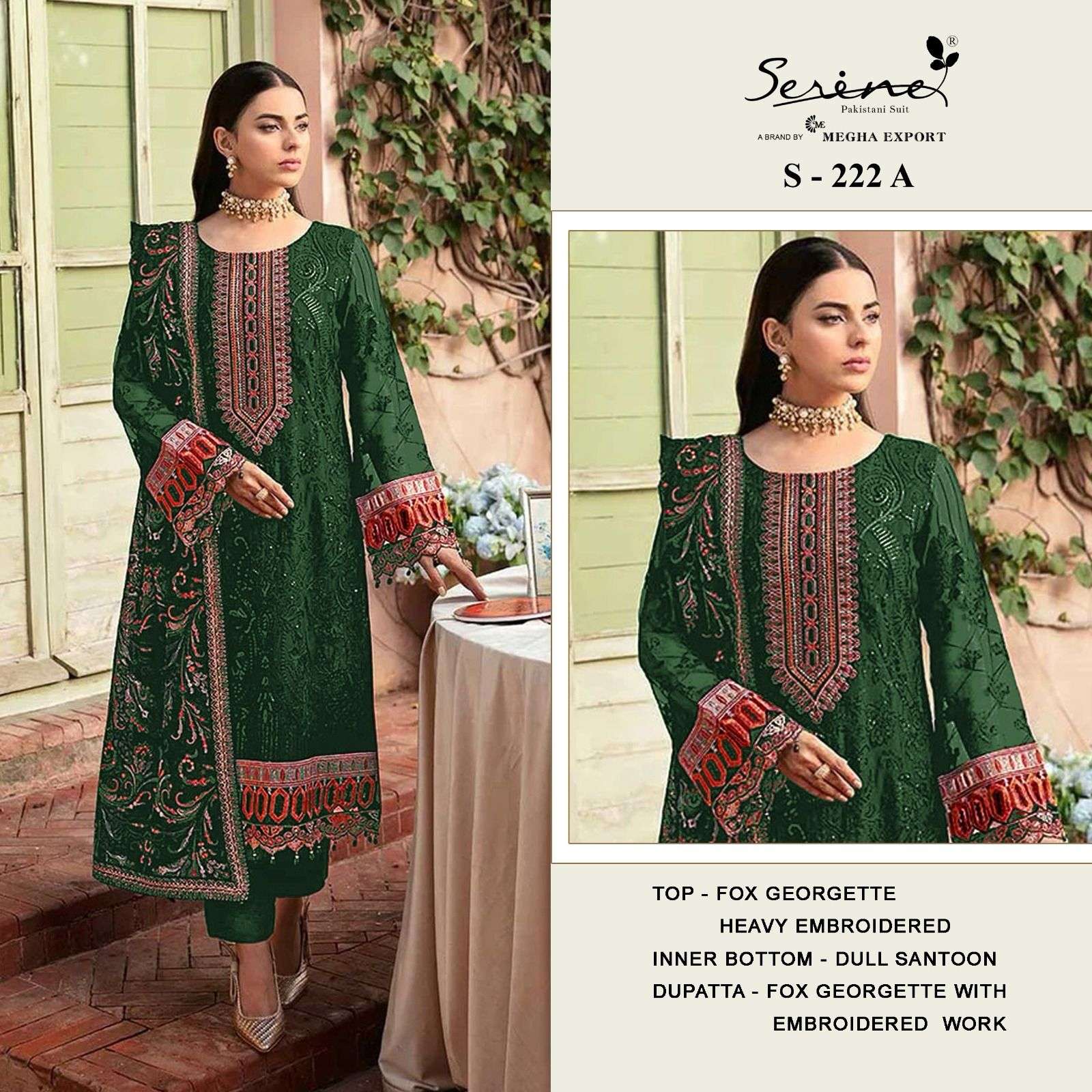 S-222 COLOURS BY SERENE DESIGNER FAUX GEORGETTE EMBROIDERY PAKISTANI DRESS