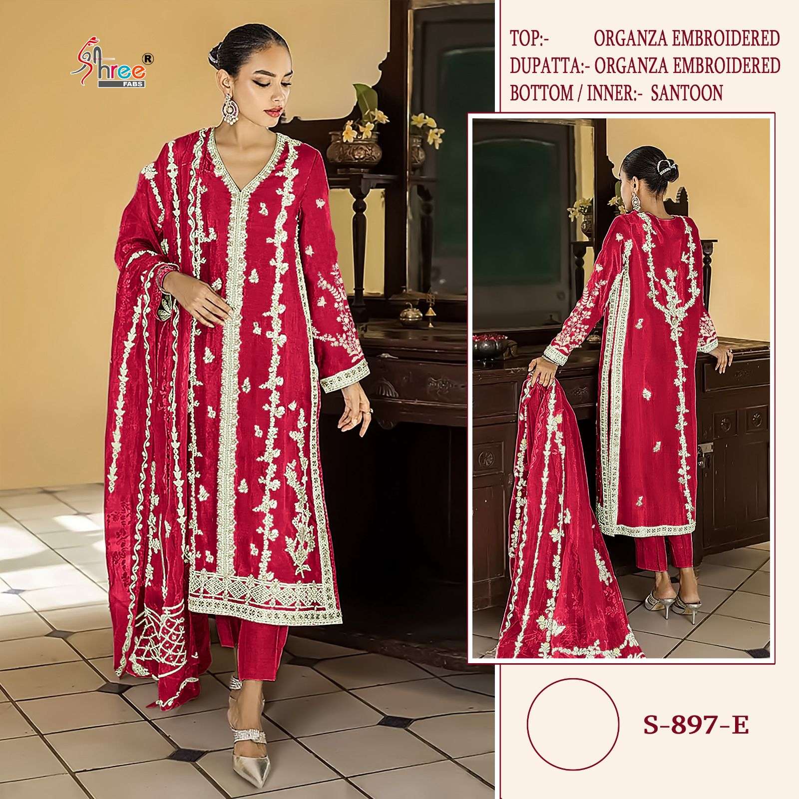 S-897 COLOURS BY SHREE FABS ORGANZA EMBROIDERY PAKISTANI DRESSES