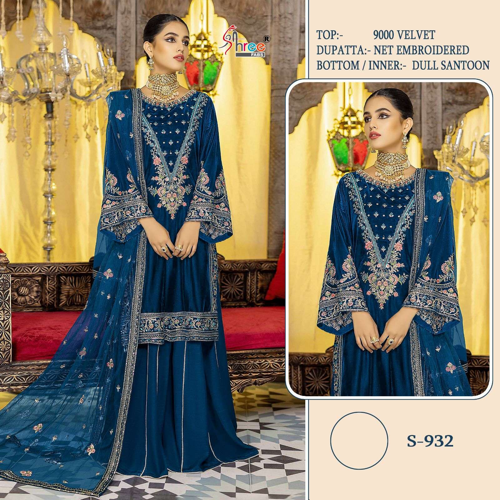 S-932 NX BY SHREE FABS DESIGNER VELVET EMBROIDERY PAKISTANI DRESSES