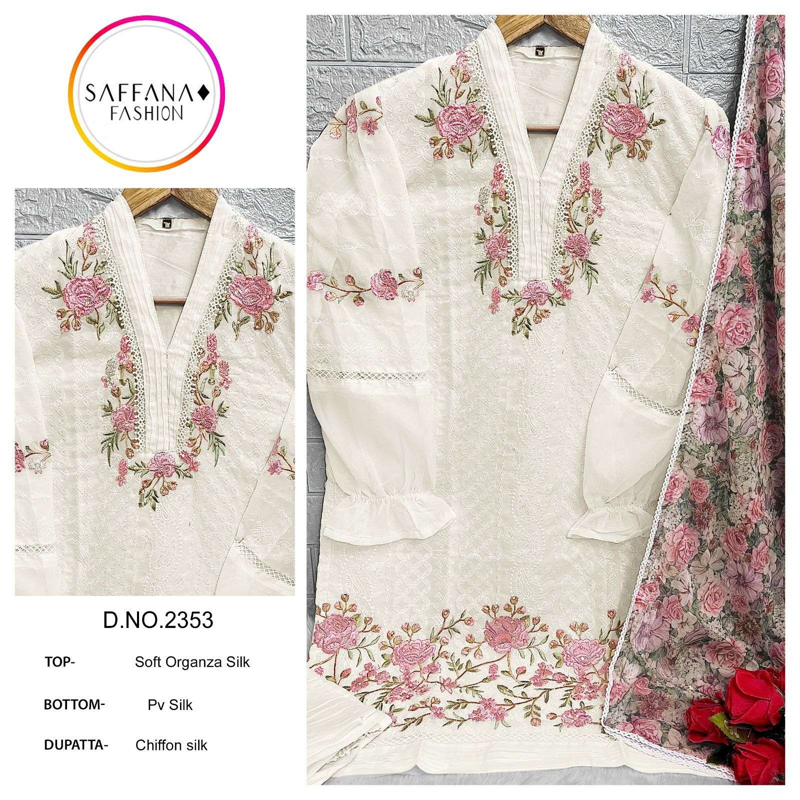 SAFFANA 2353 COLOURS BY ASLIWHOLESALE ORGANZA EMBROIDERY PAKISTANI DRESSES