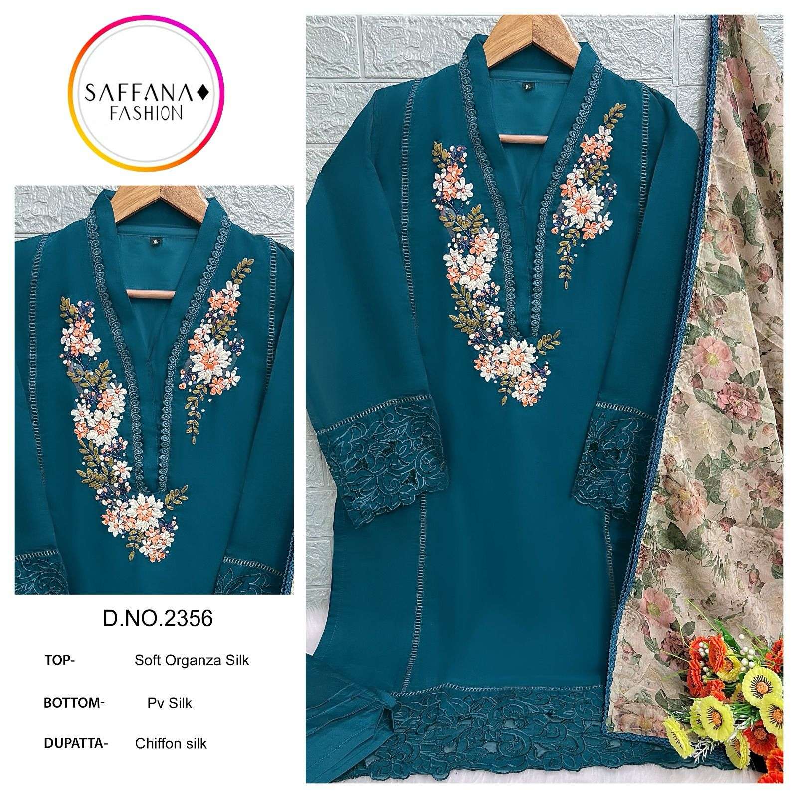 SAFFANA 2356 COLOURS BY ASLIWHOLESALE ORGANZA EMBROIDERY PAKISTANI DRESSES