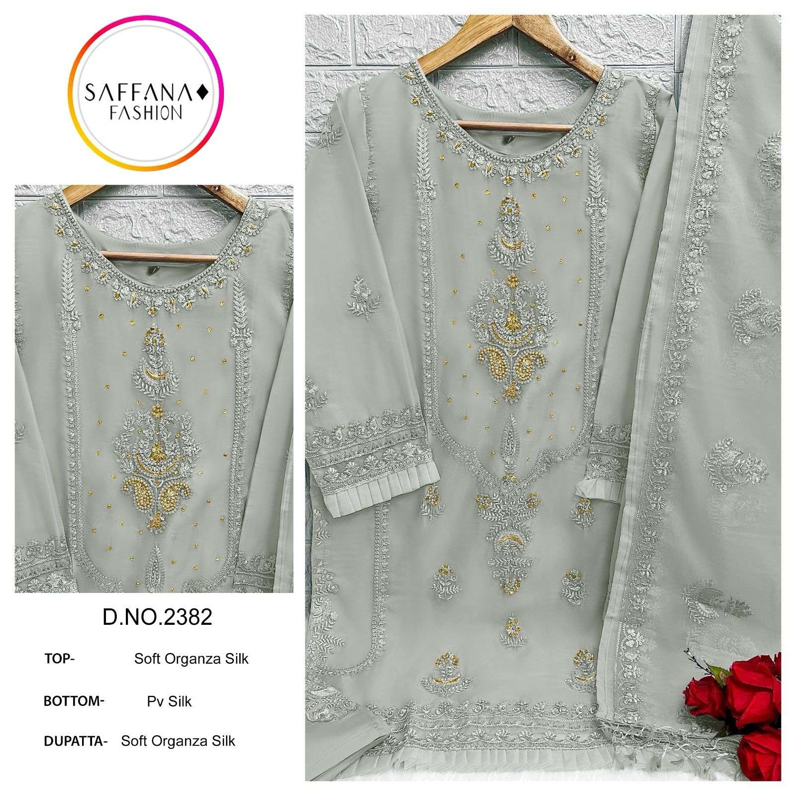 SAFFANA 2382 COLOURS BY ASLIWHOLESALE ORGANZA EMBROIDERY PAKISTANI DRESSES