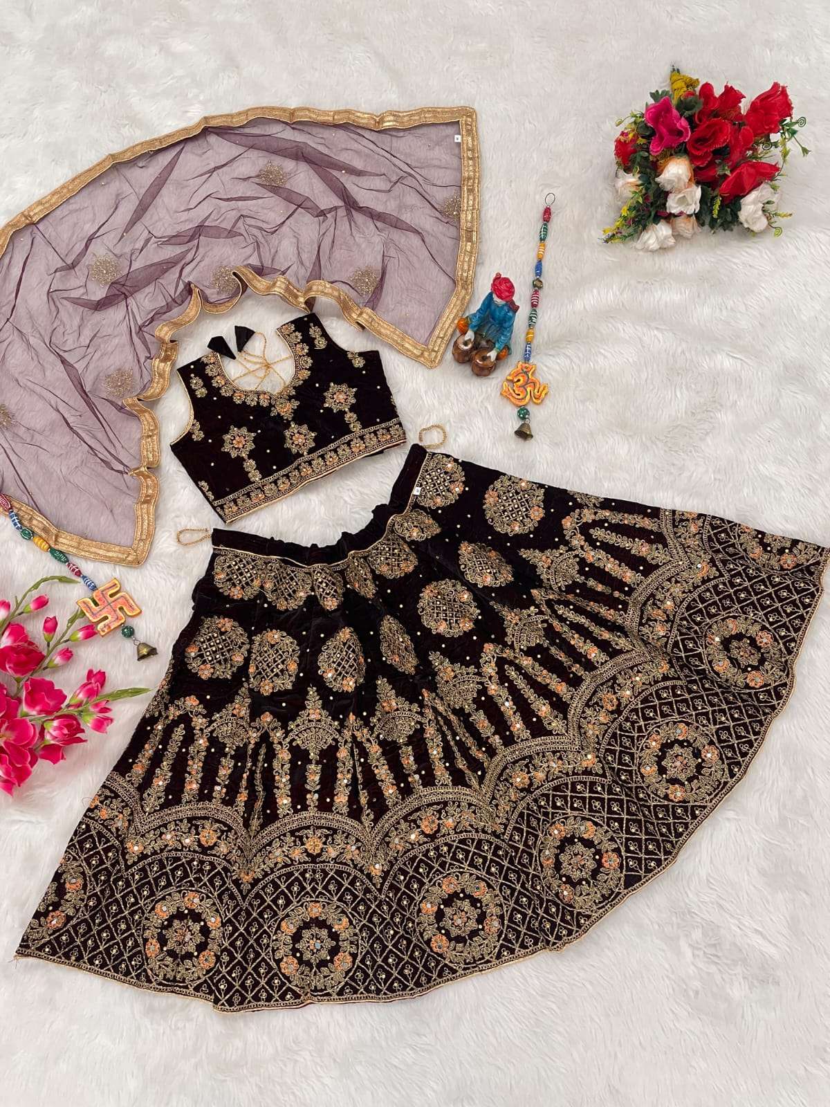 VANIKA VOL-14 BY ASLIWHOLESALE FANCY 9000 VELVET PRINTED KIDS LEHENGAS