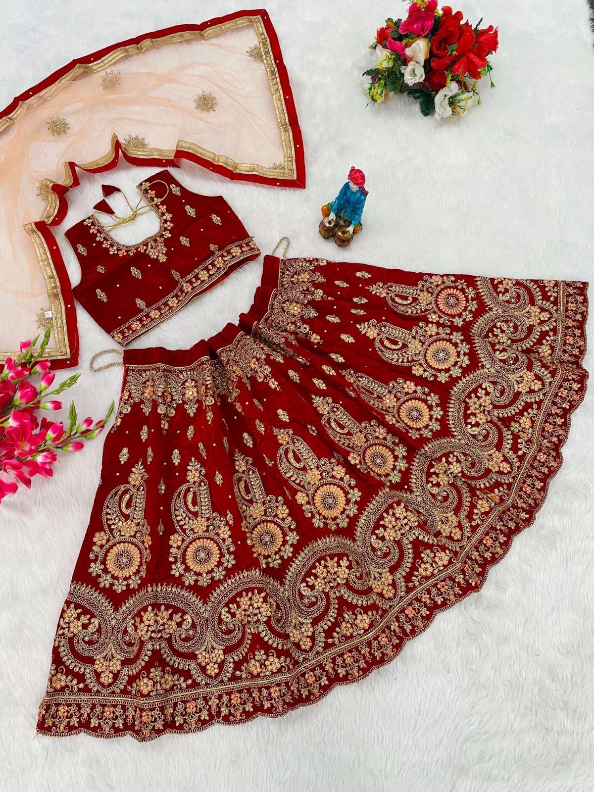 VANIKA VOL-16 BY ASLIWHOLESALE FANCY 9000 VELVET PRINTED KIDS LEHENGAS