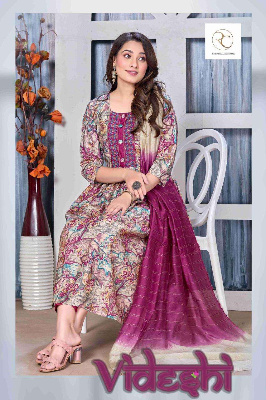 VIDESHI VOL-1 BY RAMDEV CREATION 1001 TO 1006 SERIES MODAL PRINT DRESSES