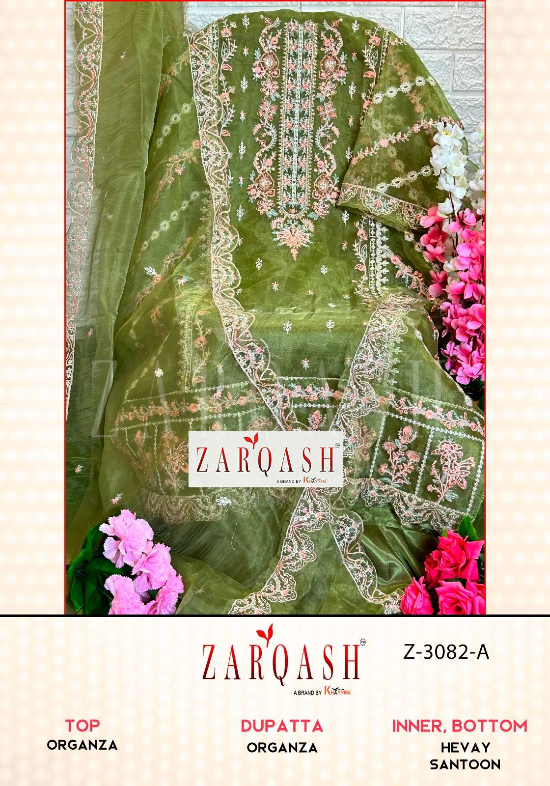 Z-3082 COLOURS BY ZARQASH DESIGNER ORGANZA WORK DRESSES