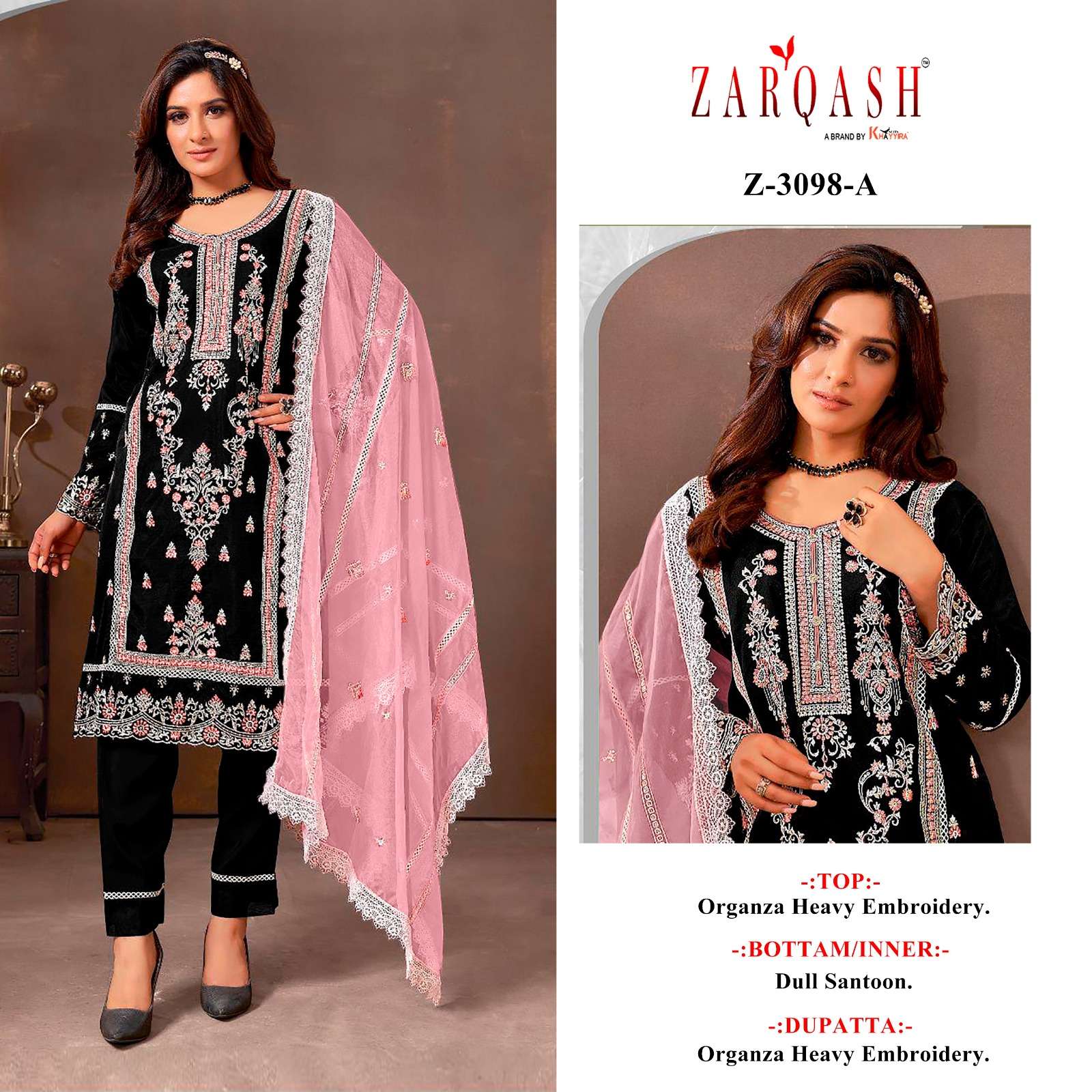 Z-3098 COLOURS BY ZARQASH DESIGNER ORGANZA WORK DRESSES