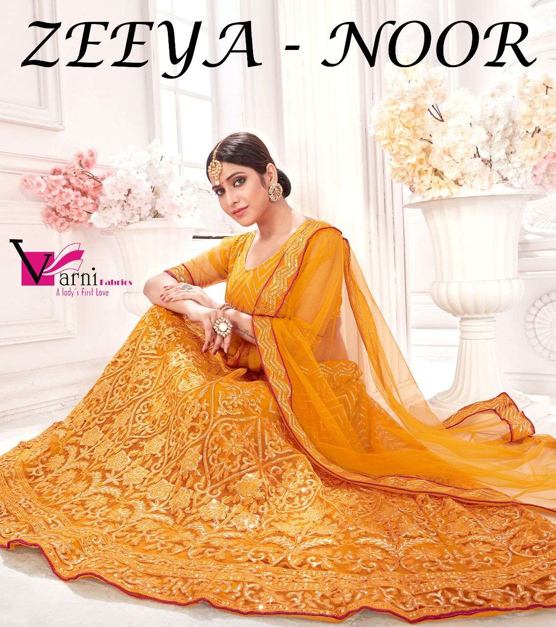 ZEEYA-NOOR BY VARNI FABRICS 3001 TO 3004 SERIES NET HEAVY WORK LEHENGAS