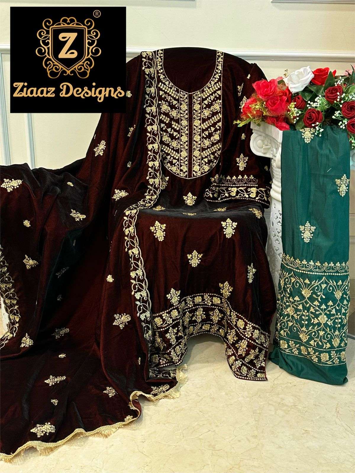 ZIAAZ 361 HIT DESIGN BY ZIAAZ DESIGNS HEAVY VELVET EMBROIDERED DRESS