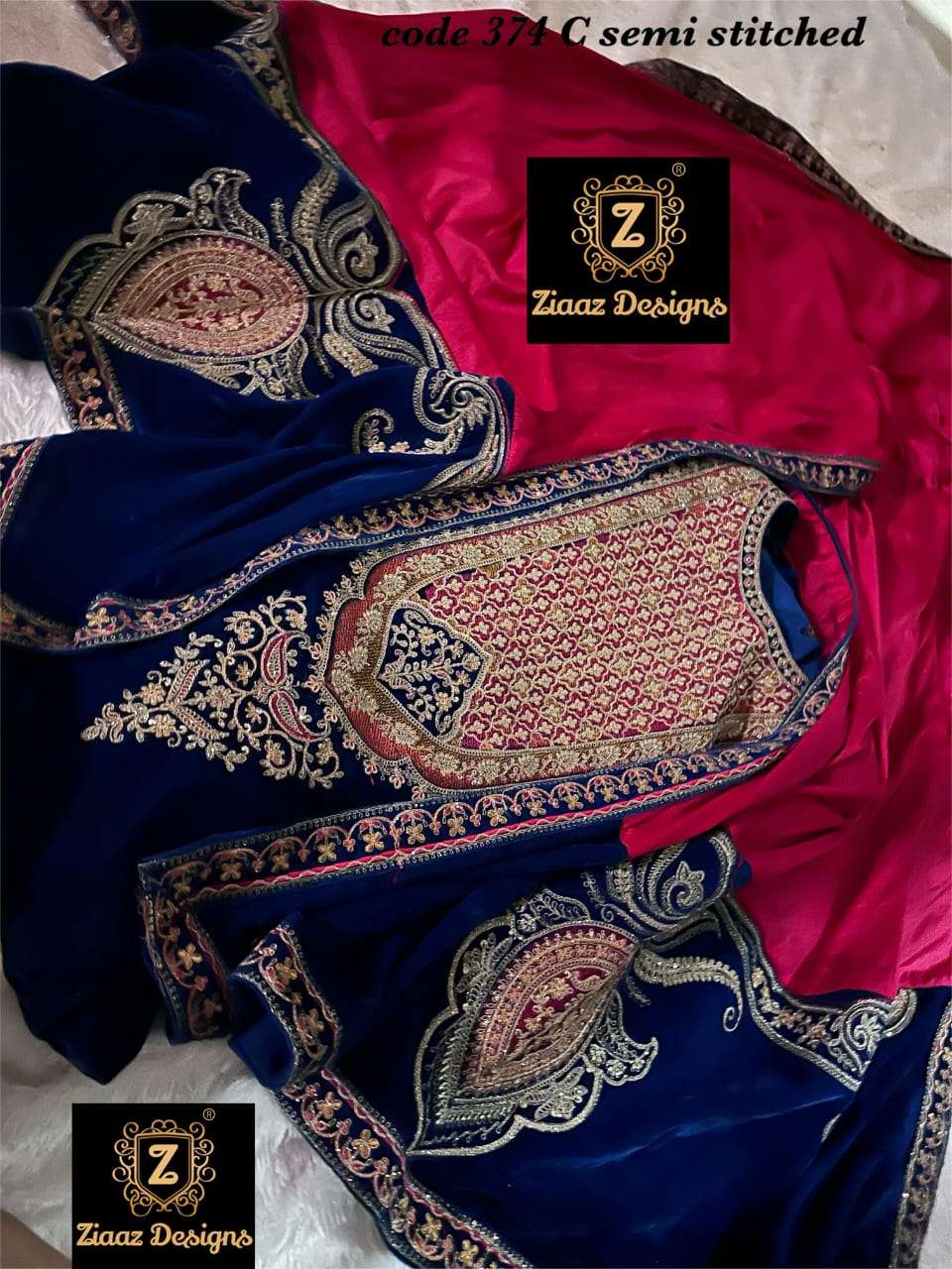 ZIAAZ 374 COLOURS BY ZIAAZ DESIGNS HEAVY VELVET EMBROIDERED DRESS