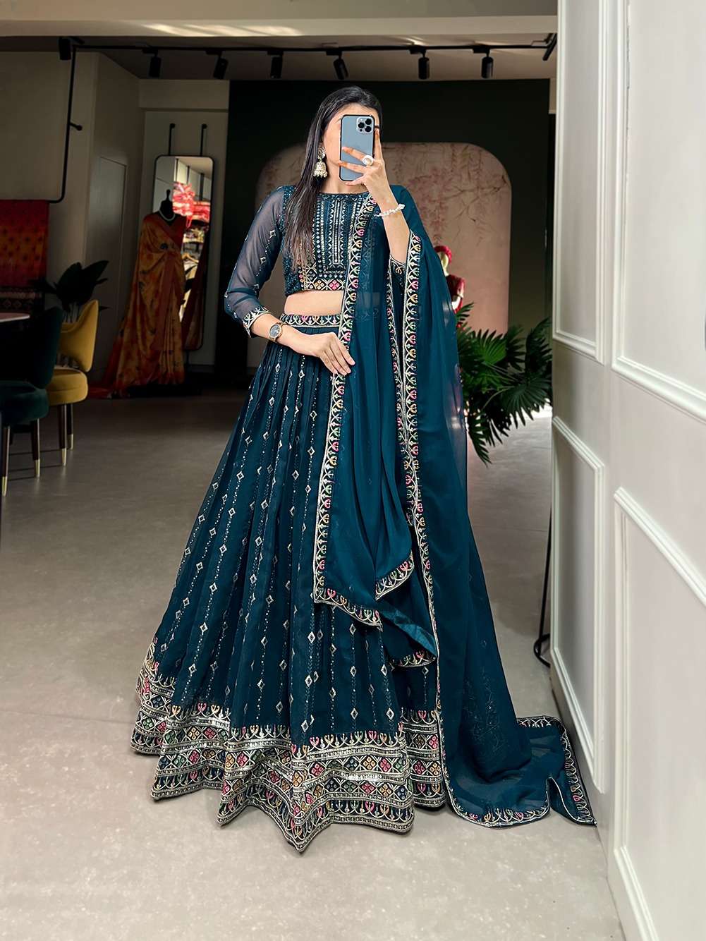 1804 COLOUR BY ASLIWHOLESALE DESIGNER GEROGETTE EMBROIDERY LEHENGA