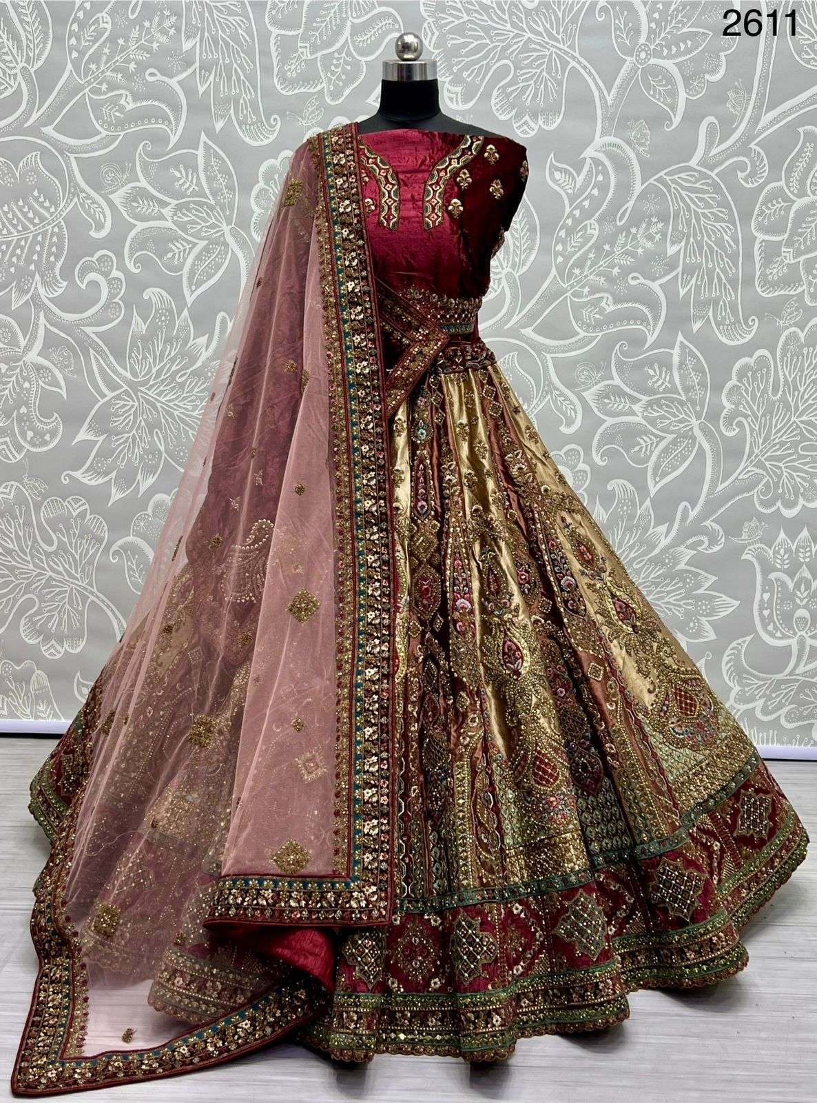 A-2611 COLOURS BY ASLIWHOLESALE HEAVY DESIGNER VELVET BRIDAL LEHENGAS