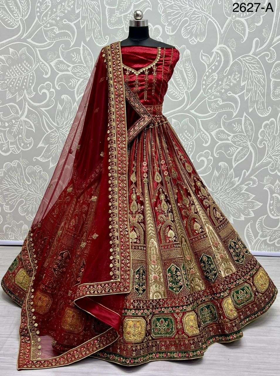 A-2627 COLOURS BY ASLIWHOLESALE HEAVY DESIGNER VELVET BRIDAL LEHENGAS