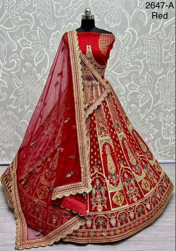 A-2647 COLOURS BY ASLIWHOLESALE HEAVY DESIGNER VELVET BRIDAL LEHENGAS