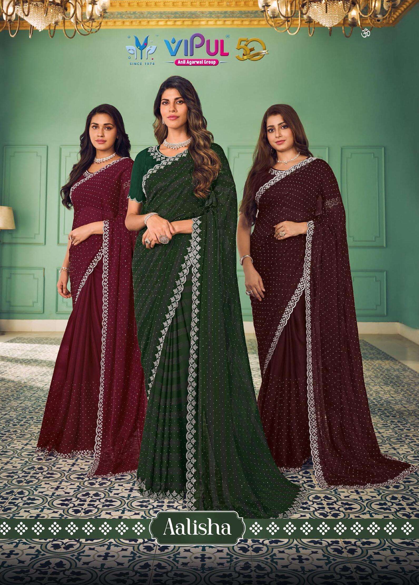 AALISHA BY VIPUL 78507 TO 78512 SERIES DESIGNER CHIFFON SILK SAREES