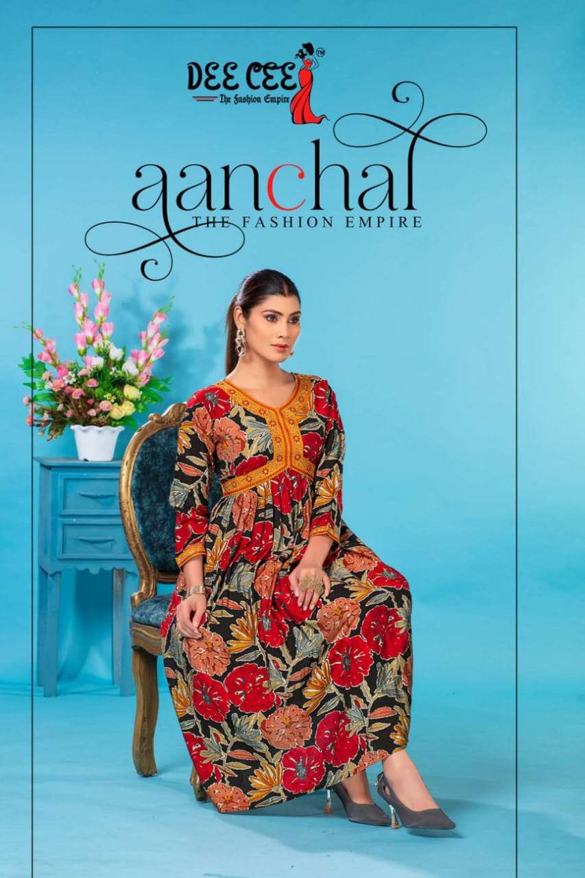 AANCHAL BY DEE CEE 1001 TO 1006 SERIES DESIGNER CHANDERI PRINT KURTIS