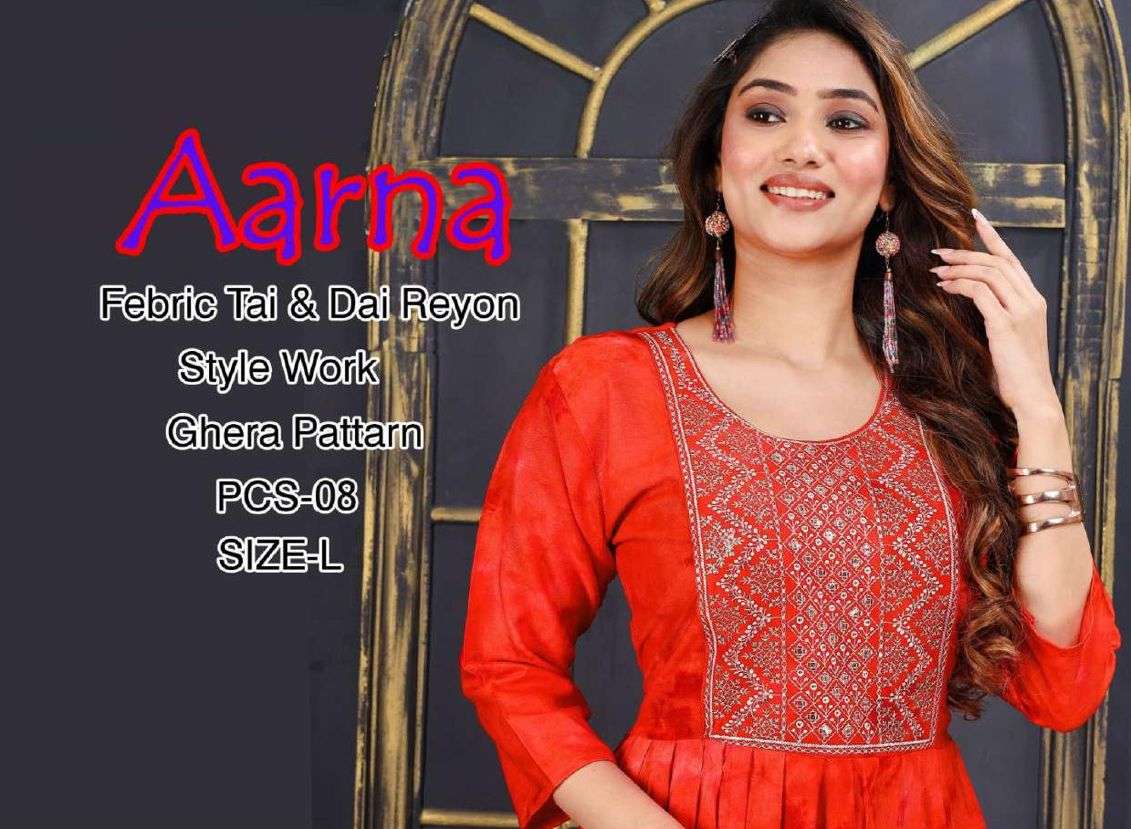 AARNA VOL-1 BY ASLIWHOLESALE 1001 TO 1008 SERIES RAYON PRINT KURTIS