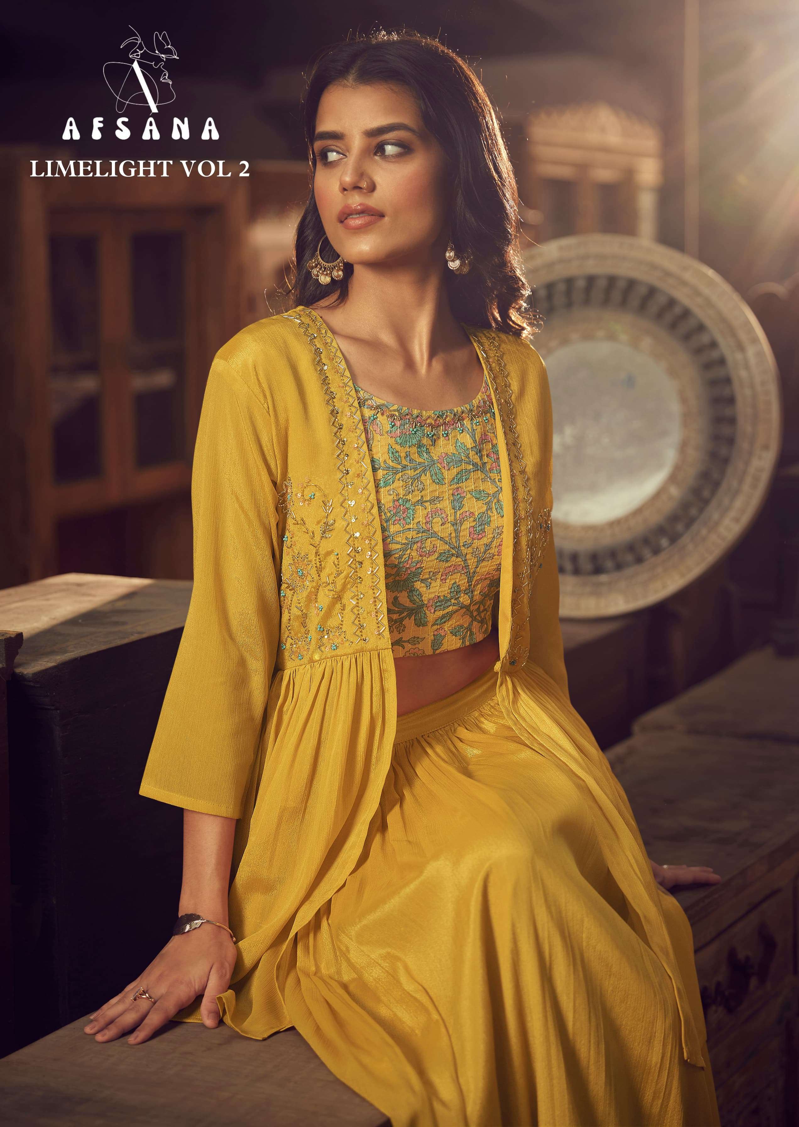 AFSANA LIMELIGHT VOL-2 BY ASLIWHOLESALE CHIFFON EMBROIDERY LEHENGAS