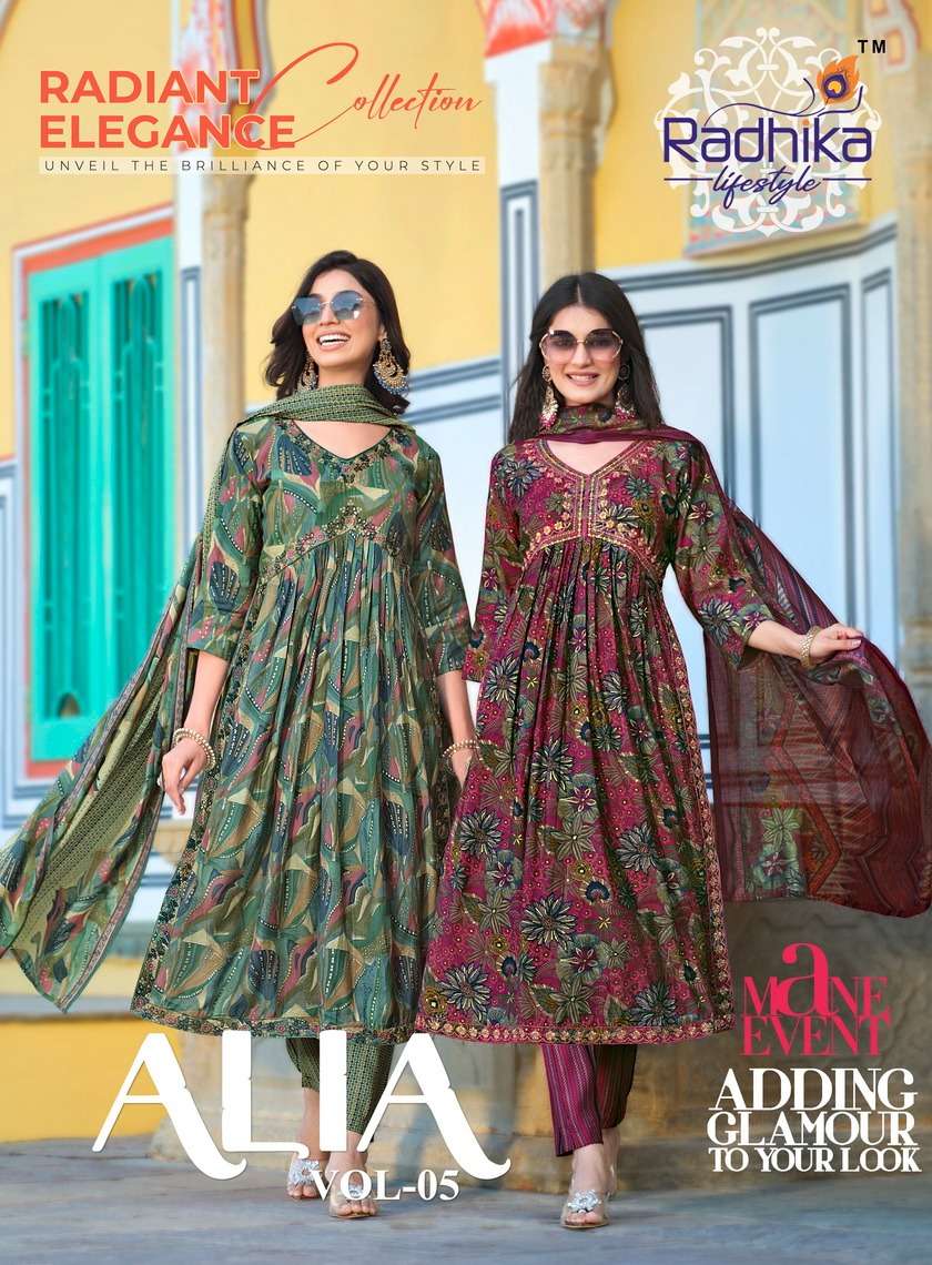 ALIA VOL-5 BY RADHIKA LIFESTYLE 5001 TO 5006 SERIES MODAL PRINT WORK DRESSES