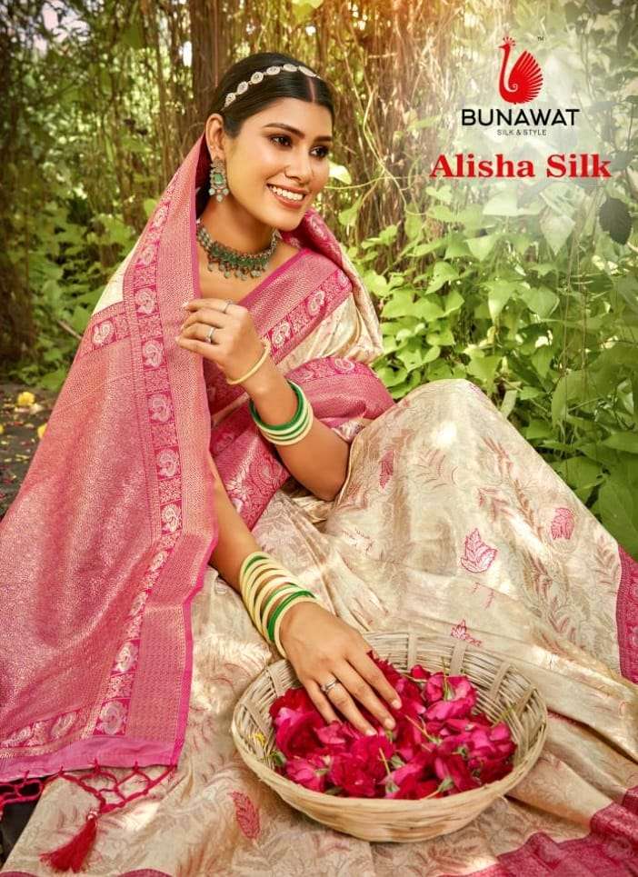 ALISHA SILK BY BUNAWAT 1001 TO 1006 SERIES BANARASI SILK PRINT SAREES