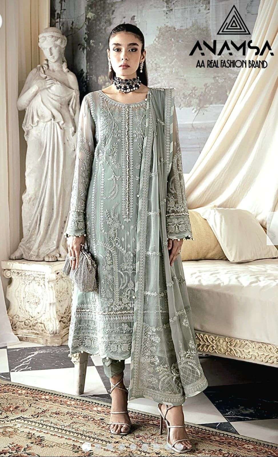 ANAMSA 290 BY ANAMSA DESIGNER PURE HEAVY FAUX GEORGETTE WORK DRESS