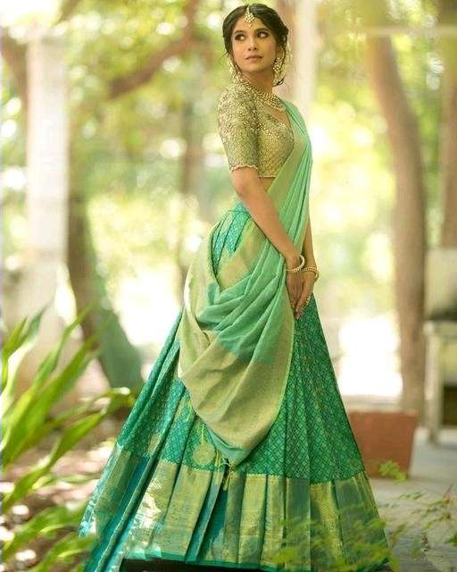 ANARKALI HALF SAREE BY ASLIWHOLESALE DESIGNER KANJIVARMA ZARI SILK SAREES