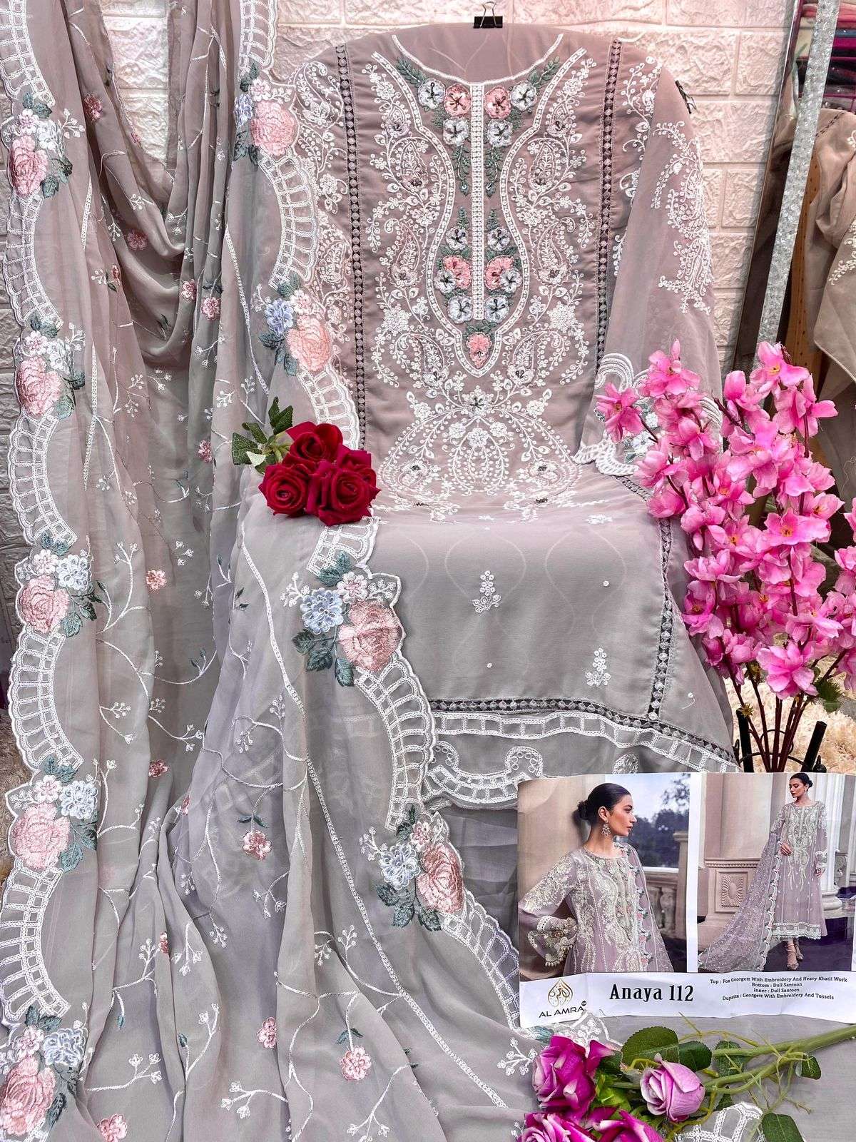 ANAYA 112 COLOURS BY AL AMRA GEORGETTE EMBROIDERY PAKISTANI DRESSES