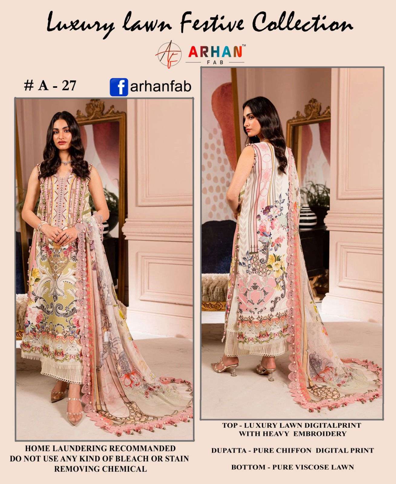 ARHAN FAB A-27 BY ASLIWHOLESALE COTTON EMBROIDERY PAKISTANI DRESS