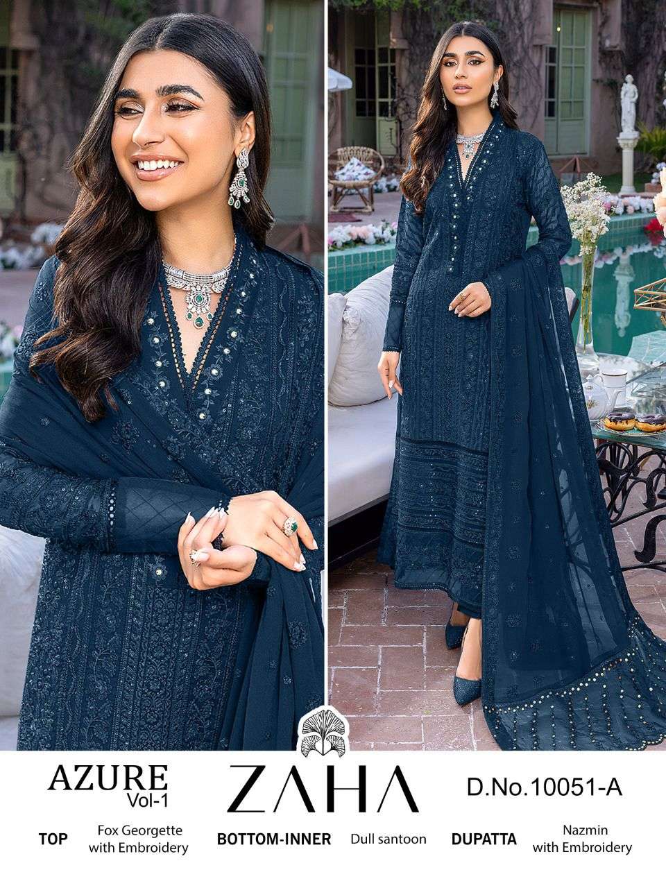 AZURE 10051 NX BY ZAHA DESIGNER FAUX GEORGETTE PAKISTANI DRESSES