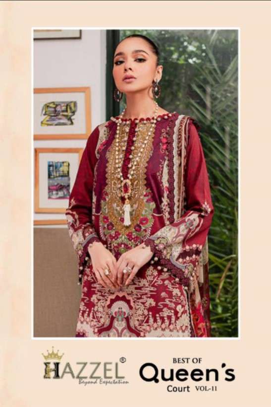 BEST OF QUEENS COURT VOL-11 BY HAZZEL HEAVY COTTON WORK PAKISTANI DRESSES