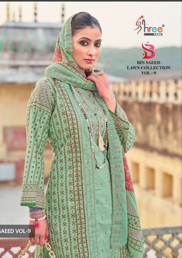 BIN SAEED LAWN COLLECTION VOL-9 BY SHREE FABS 9001 TO 9003 SERIES LAWN PAKISTANI DRESSES